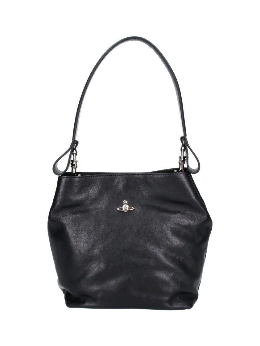 Vivienne Westwood Sophisticated Black Calf Leather Shoulder Bag