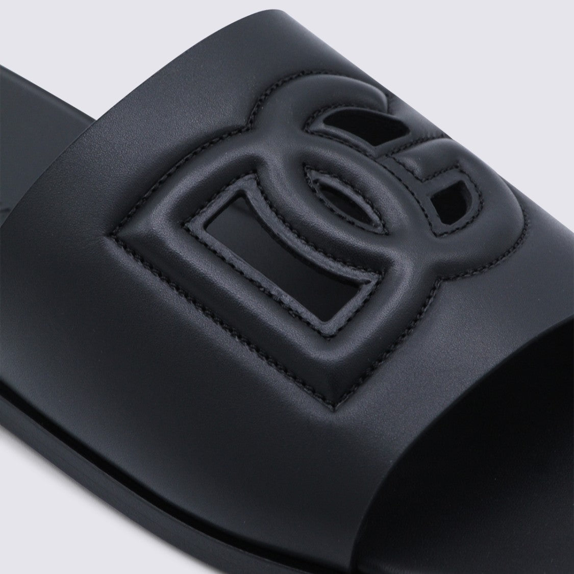 Dolce & Gabbana Open-Toe Black Slide Loafers With Stitched Logo Detail