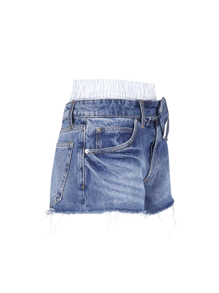 Alexander Wang Blue Boxer Detail Denim Fringed Shorts