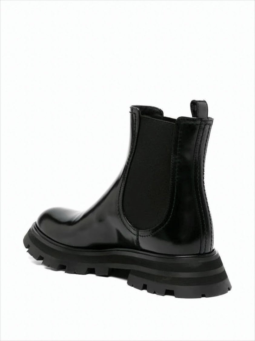 Alexander Mcqueen Polished Leather Boots With Rubber Sole