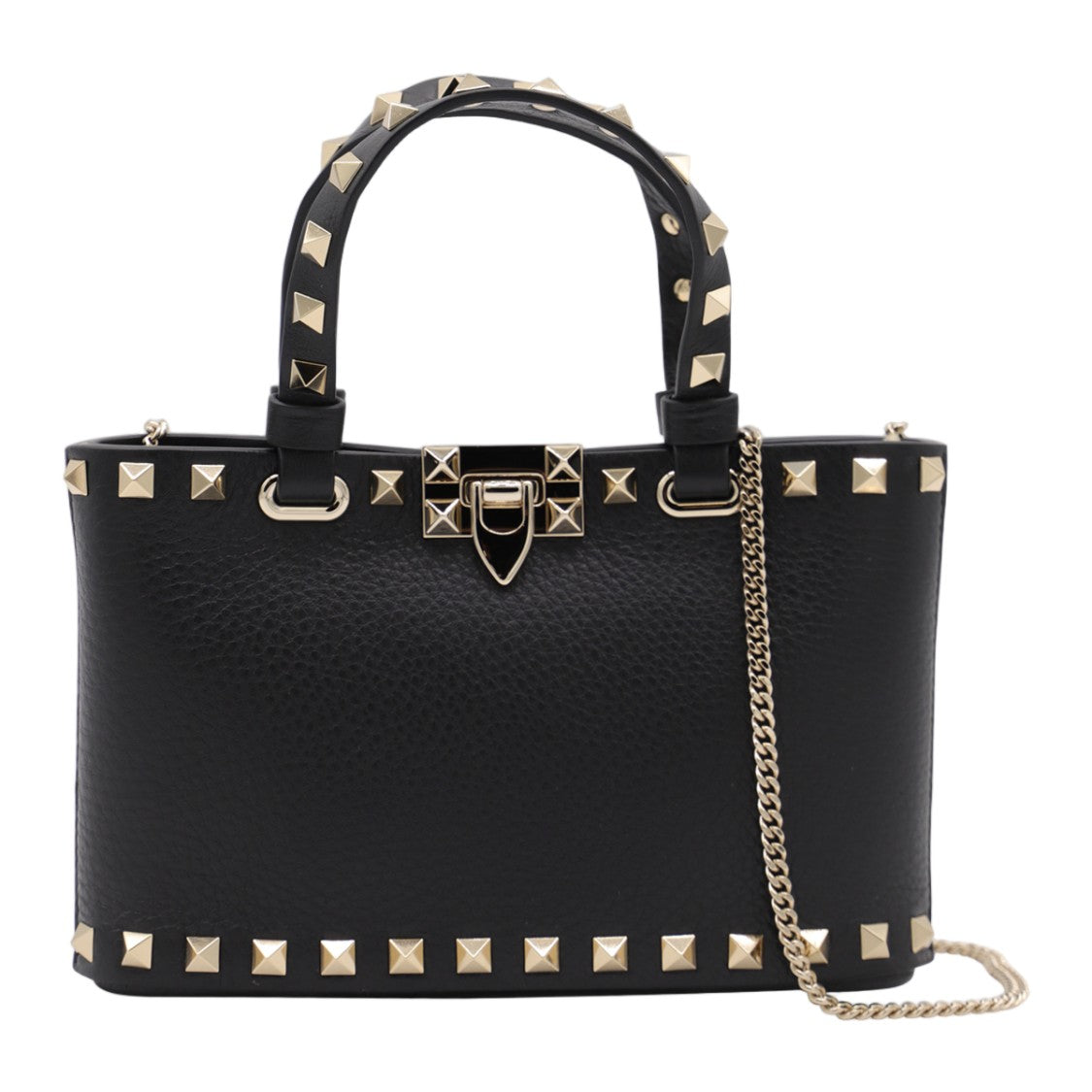 Valentino Garavani Textured Black Handbag With Gold-Tone Pyramid Studs