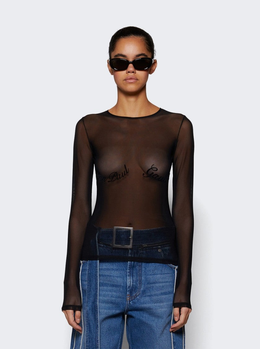 Jean Paul Gaultier Sheer Mesh Long Sleeve Top Black