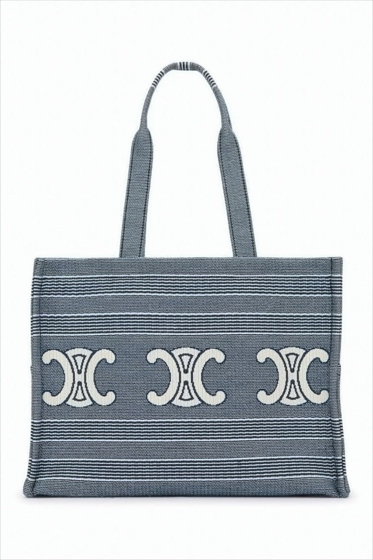 Celine Structured Textile Tote Bag With Horizontal Stripes
