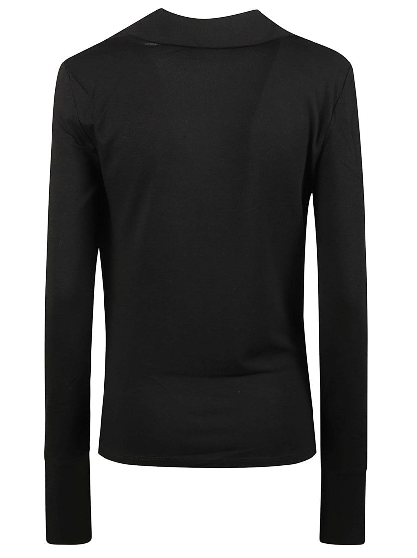 Patrizia Pepe Draped Cowl-Neck Long-Sleeve Viscose-Blend Top