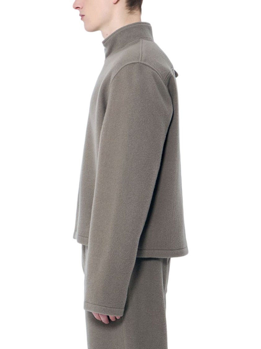 Rier Brown Boxy Cropped Half-Zip High-Collar Jacket
