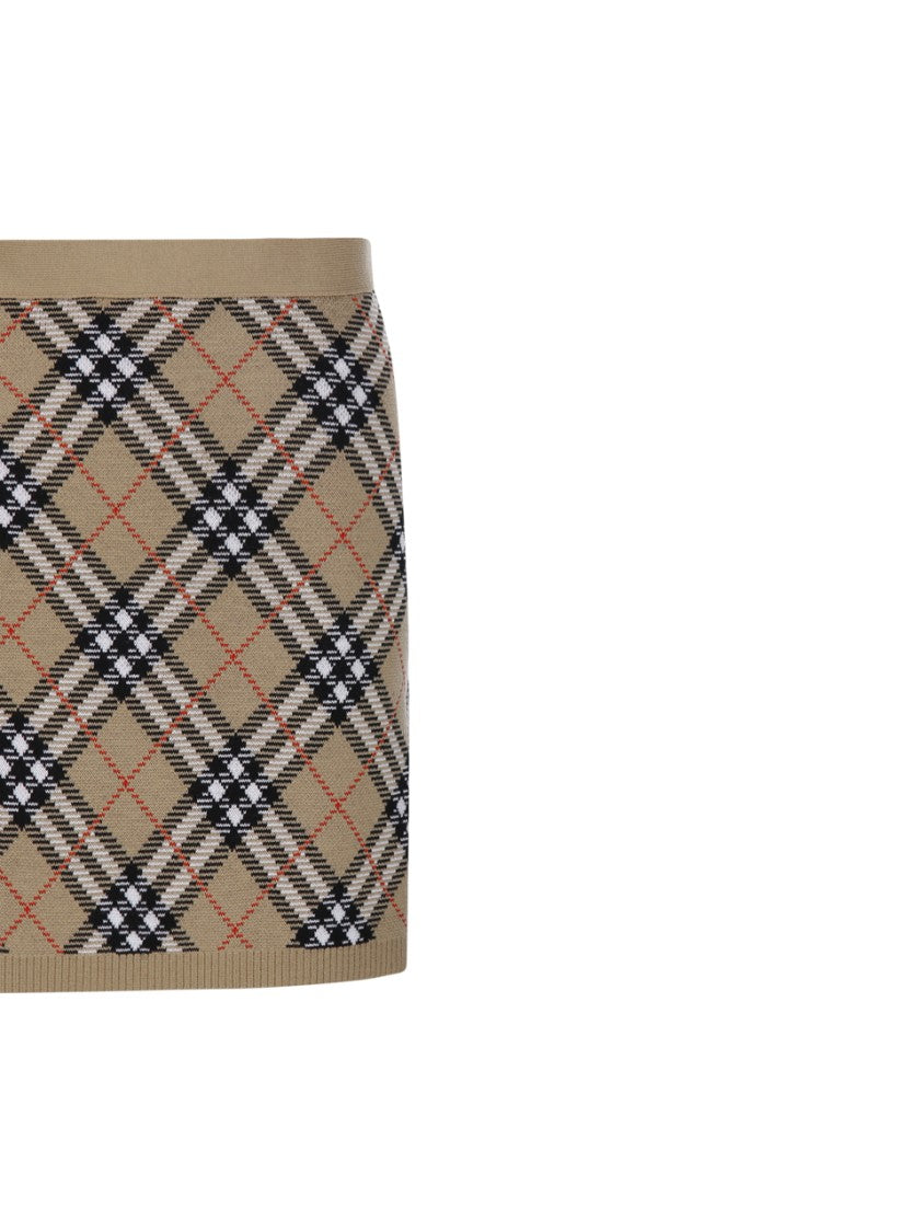 Burberry Classic Check Patterned Wool-Blend Skirt