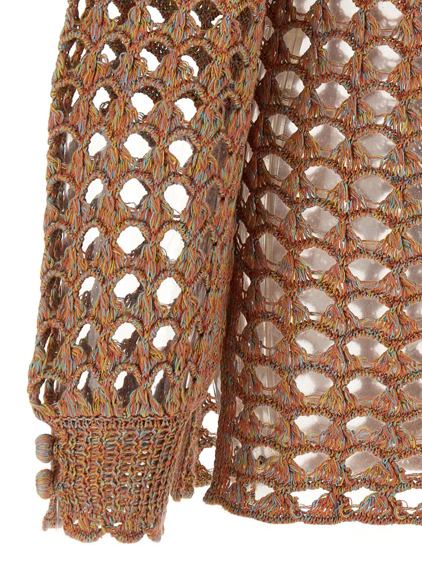Valentino Garavani Openwork Crochet Sweater With Button-Embellished Sleeves