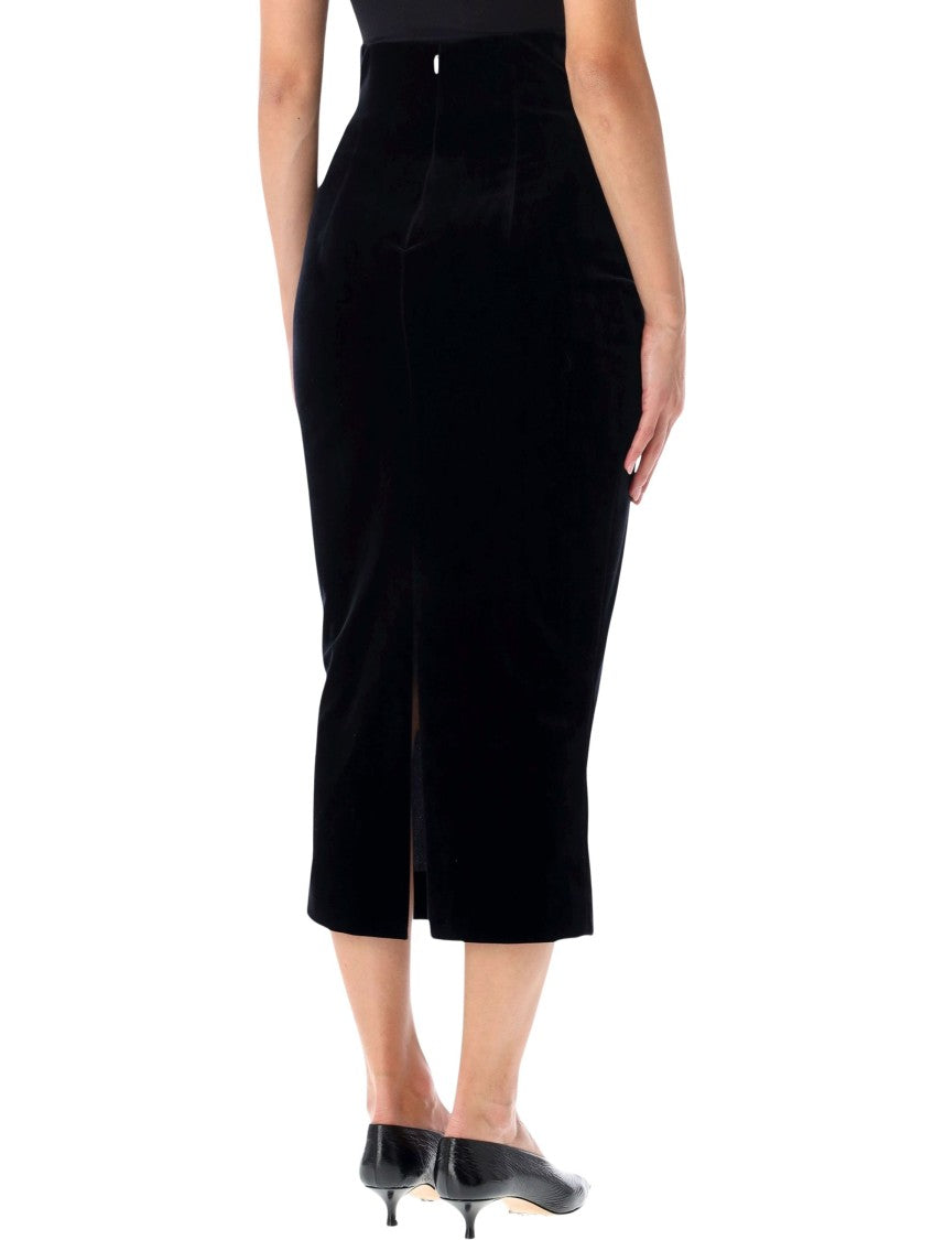 Alberta Ferretti Black Fitted High-Waist Midi Skirt