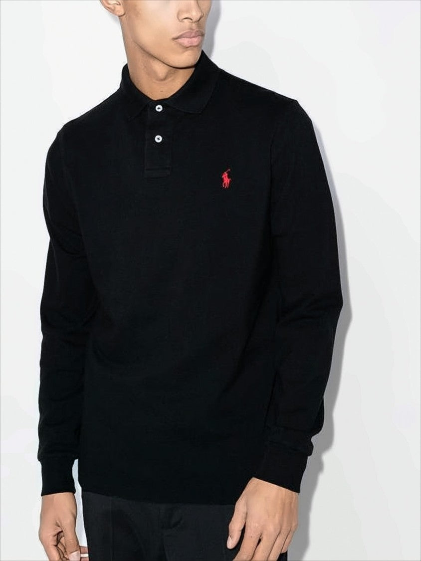 Polo Ralph Lauren Long-Sleeve Black Polo Shirt With Traditional Collar