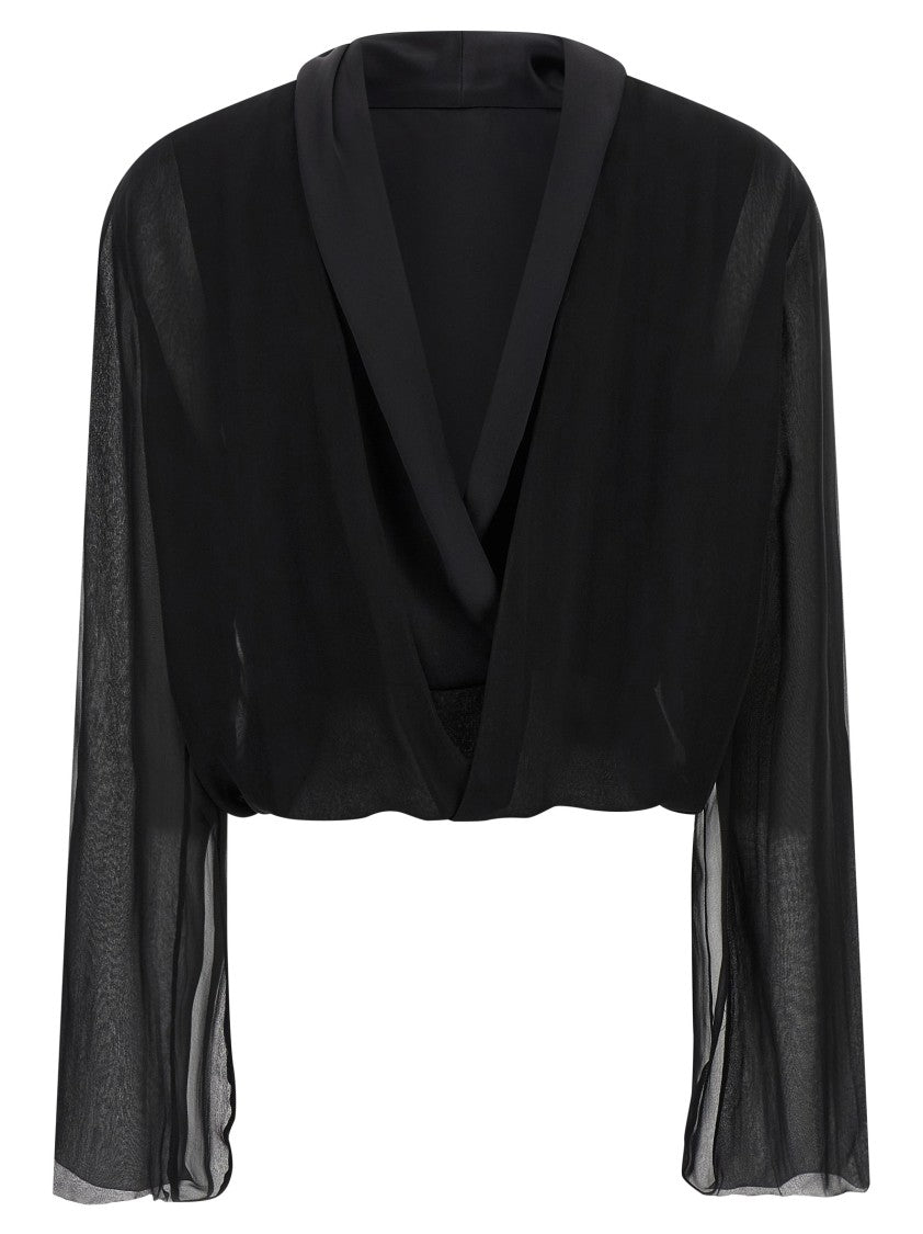 Alberta Ferretti Reversible Silk Chiffon Shirt With Unique Crossed Closure