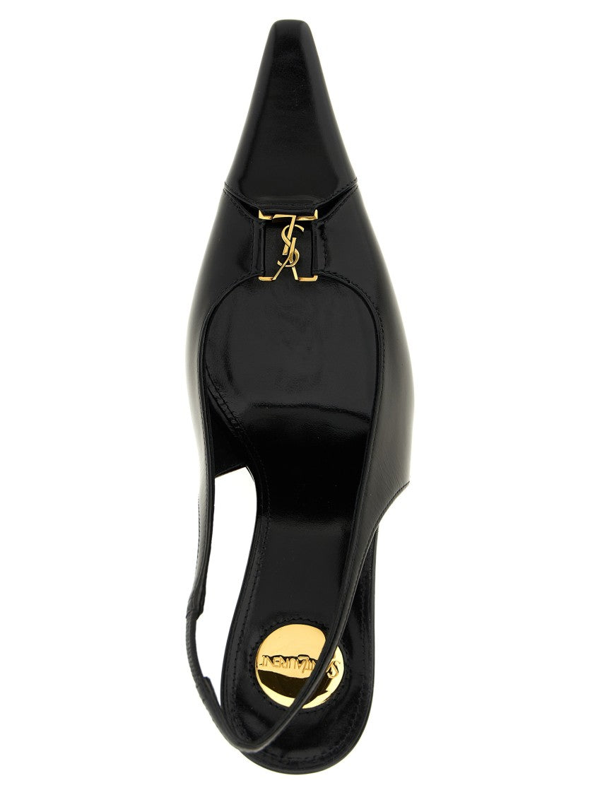 Saint Laurent Elongated Square Toe Leather Slingbacks With Cut-Out Details