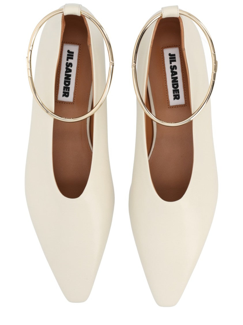Jil Sander Neutral Metallic Anklet Smooth Leather Flats