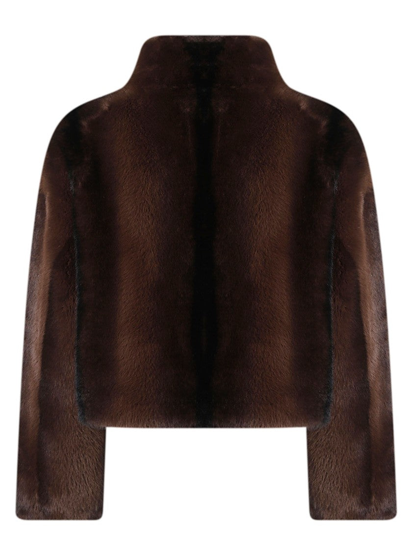 Ermanno Firenze Cropped High-Collar Concealed-Closure Faux-Fur Jacket