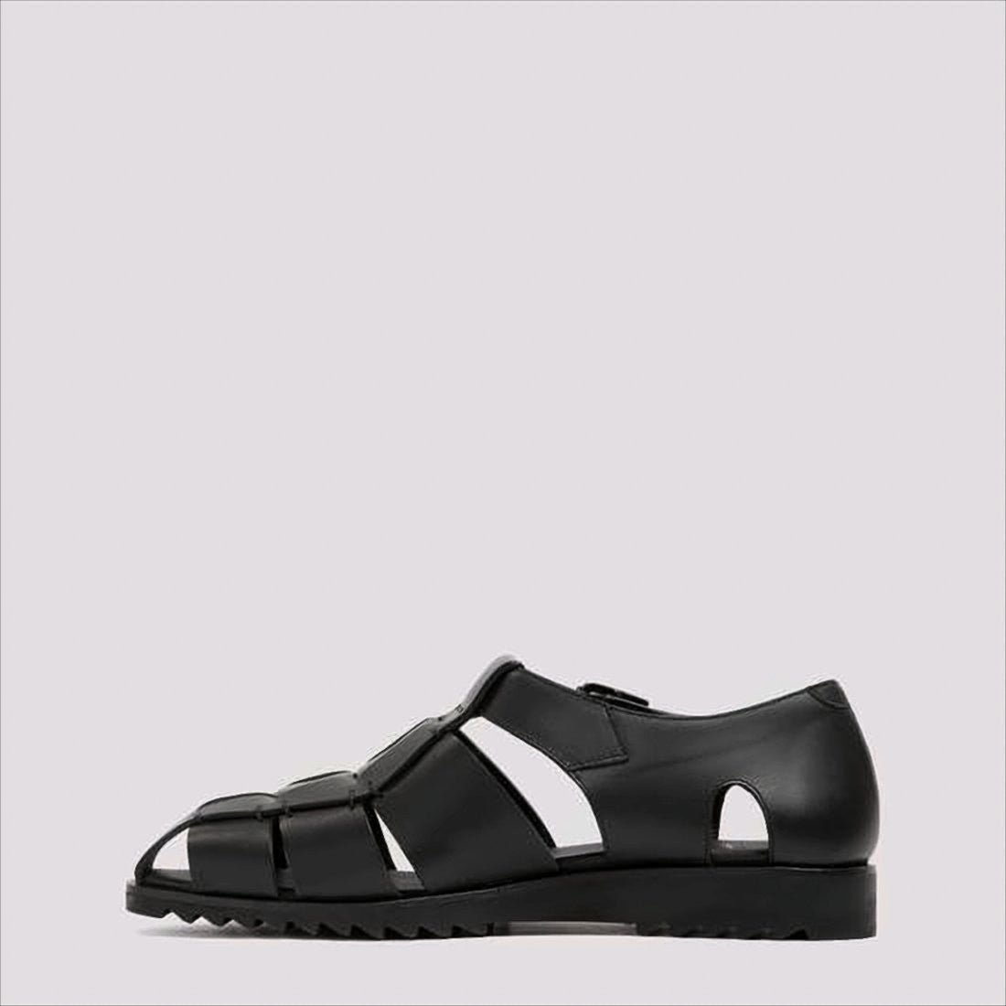 Paraboot Closed-Toe Black Leather Sandal With Woven Straps