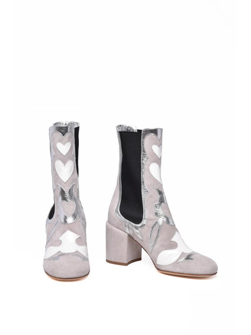 Laurence Dacade Light Grey Covered Heel Suede Ankle Boots