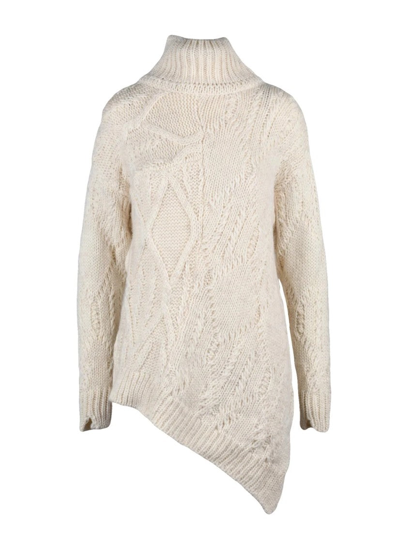Stefano Mortari High-Neck White Knitwear With Cable Knit Textures