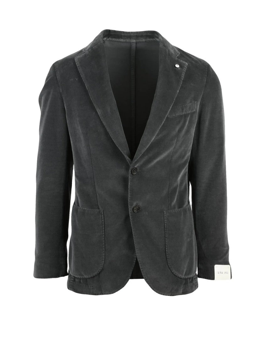 L.B.M. 1911 Two-Button Velvet Jacket With Rounded Silhouette And Soft Texture