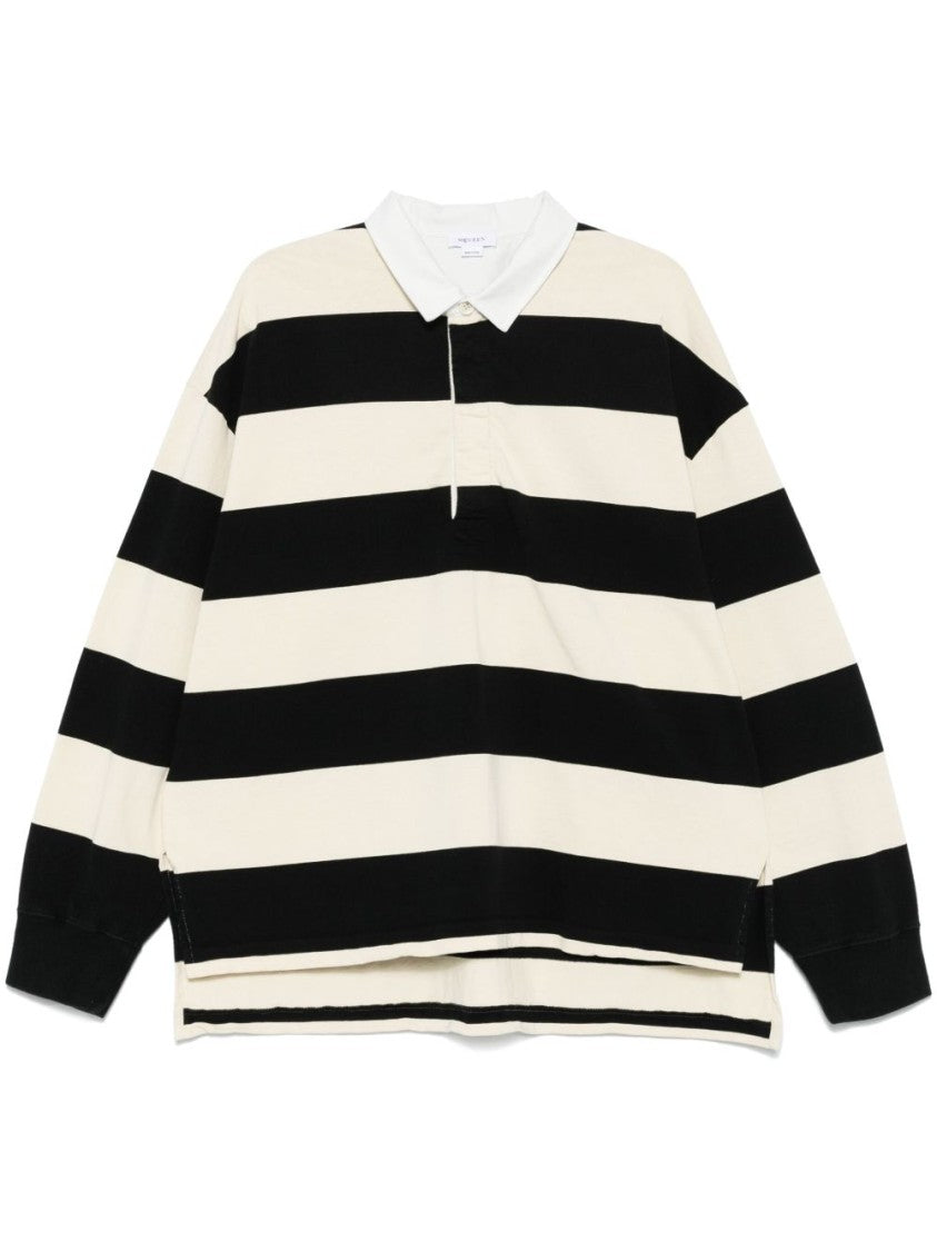 Alexander Mcqueen Oversized Black And Ivory Striped Polo