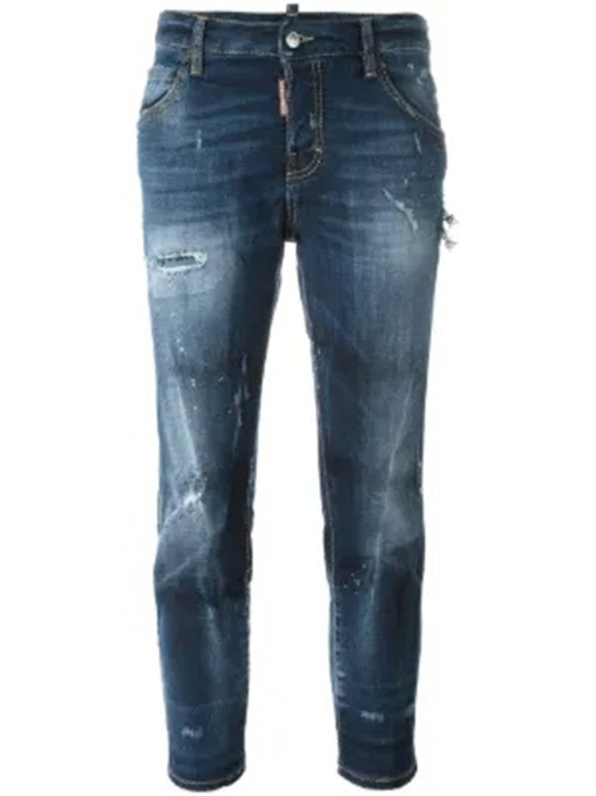 Dsquared2 Slim Fit Medium Blue Whiskering Jeans