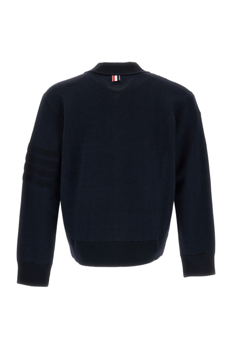 Thom Browne Navy Blue Cotton Ottoman Milano Bomber Jacket