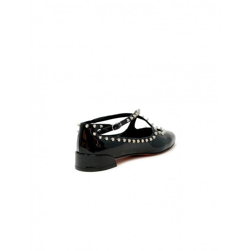 Christian Louboutin Black Patent Leather Pilouta Jane Spikes Flat Ballerinas