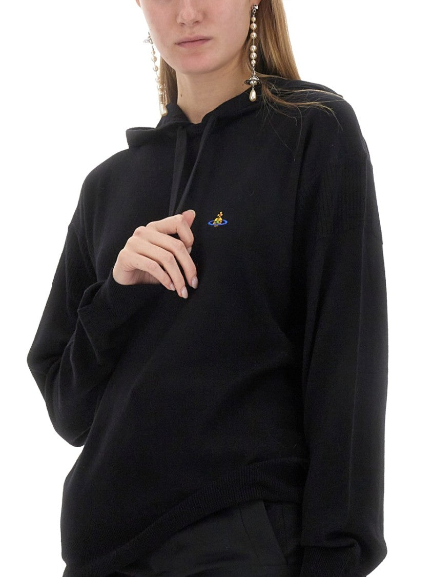 Vivienne Westwood Black Virgin Wool Sweatshirt With Embroidered Logo