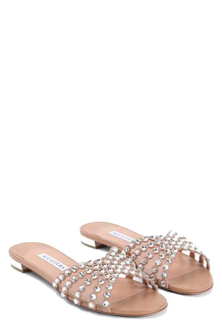 Aquazzura Pink Nappa Leather Crystal-Embellished Slide Sandal