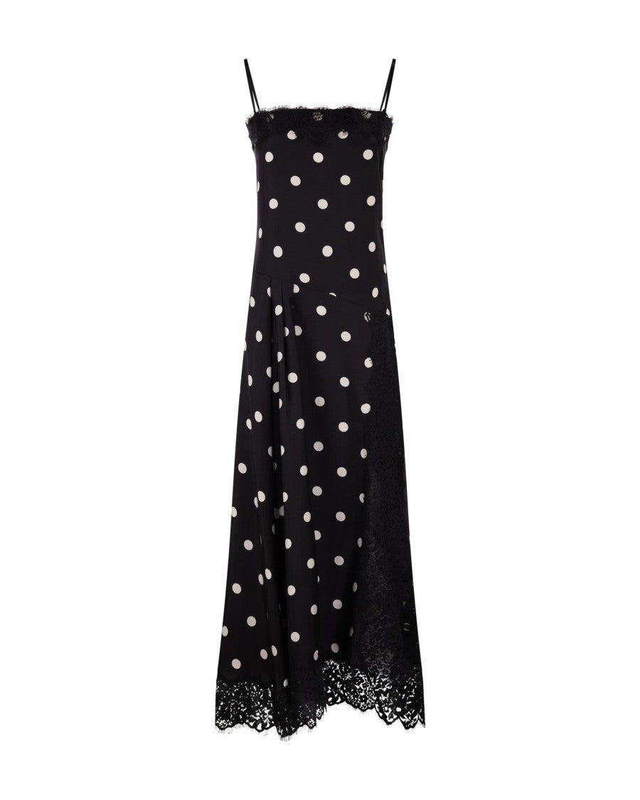 Sportmax Long Silk Twill Dress With Lace Accents And Asymmetrical Hem