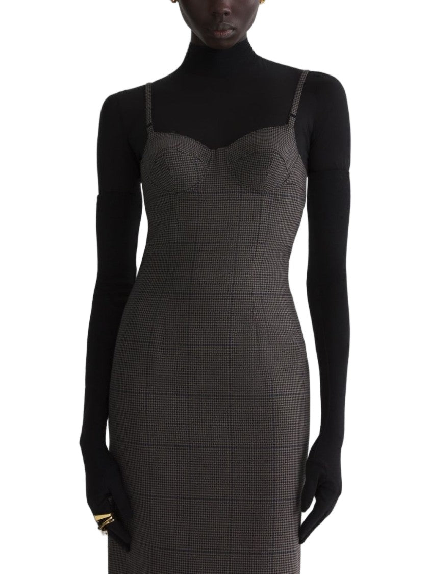 Mugler Checkered Sweetheart Midi Dress