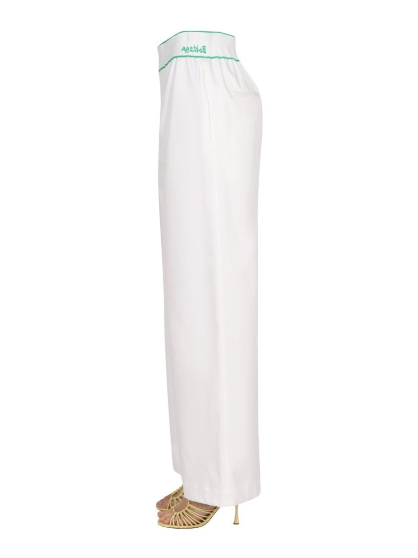 Bottega Veneta Embroidered Reverse Printed Cotton Twill Trousers