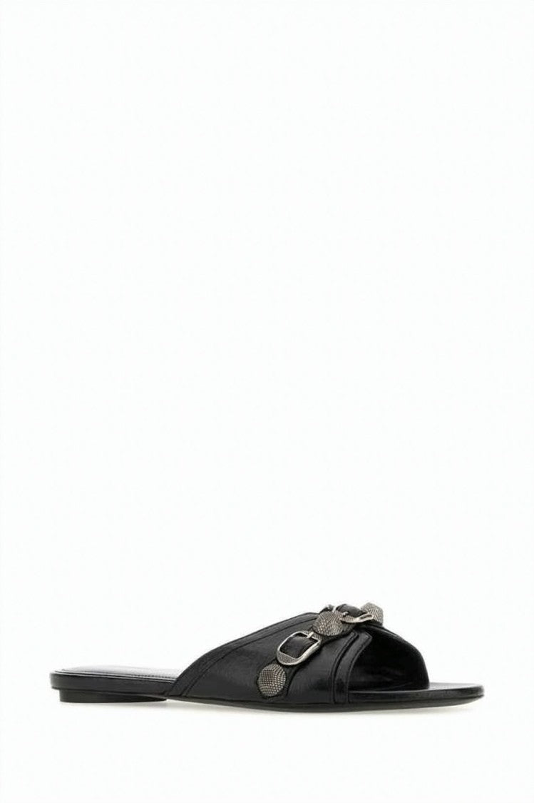 Balenciaga Pointed-Toe Black Leather Flat Sandal