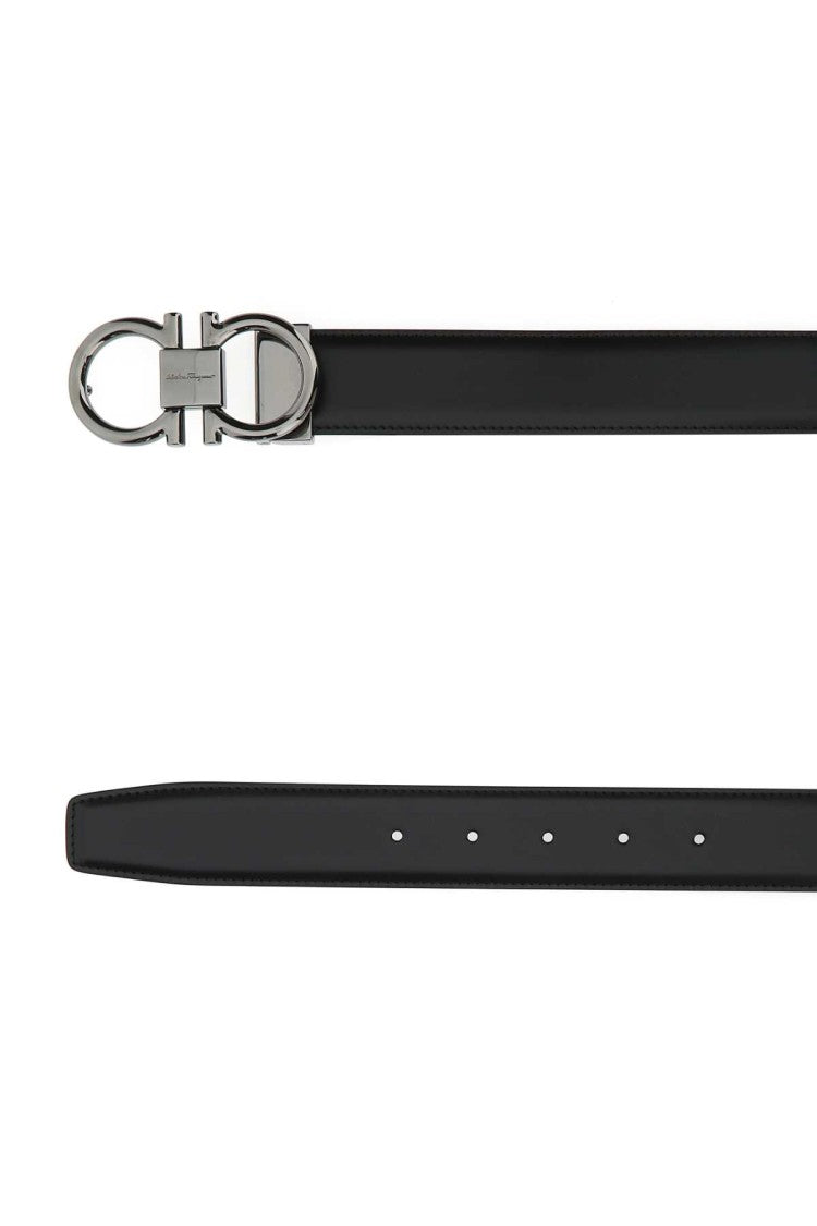 Salvatore Ferragamo Calf Leather Belt With Polished Double-Circle Buckle