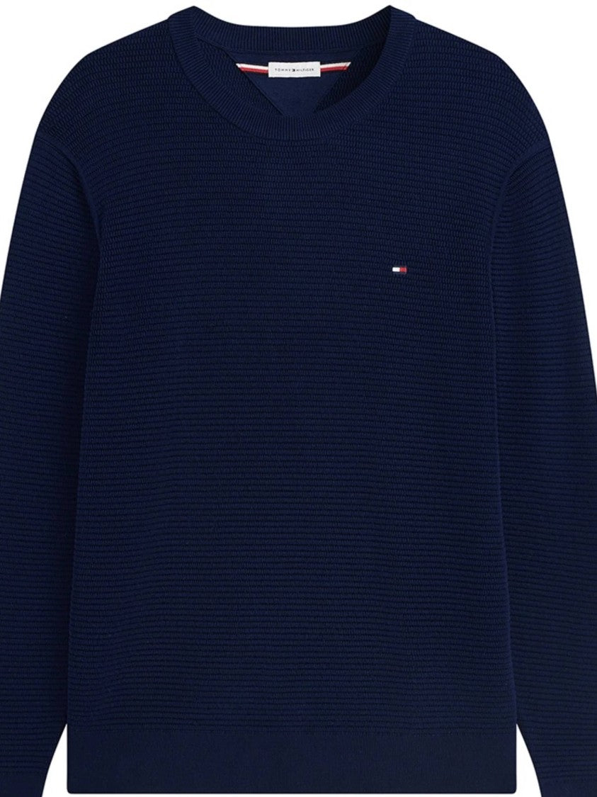 Tommy Hilfiger Textured Knit Crew Neck Sweater With Ribbed Details