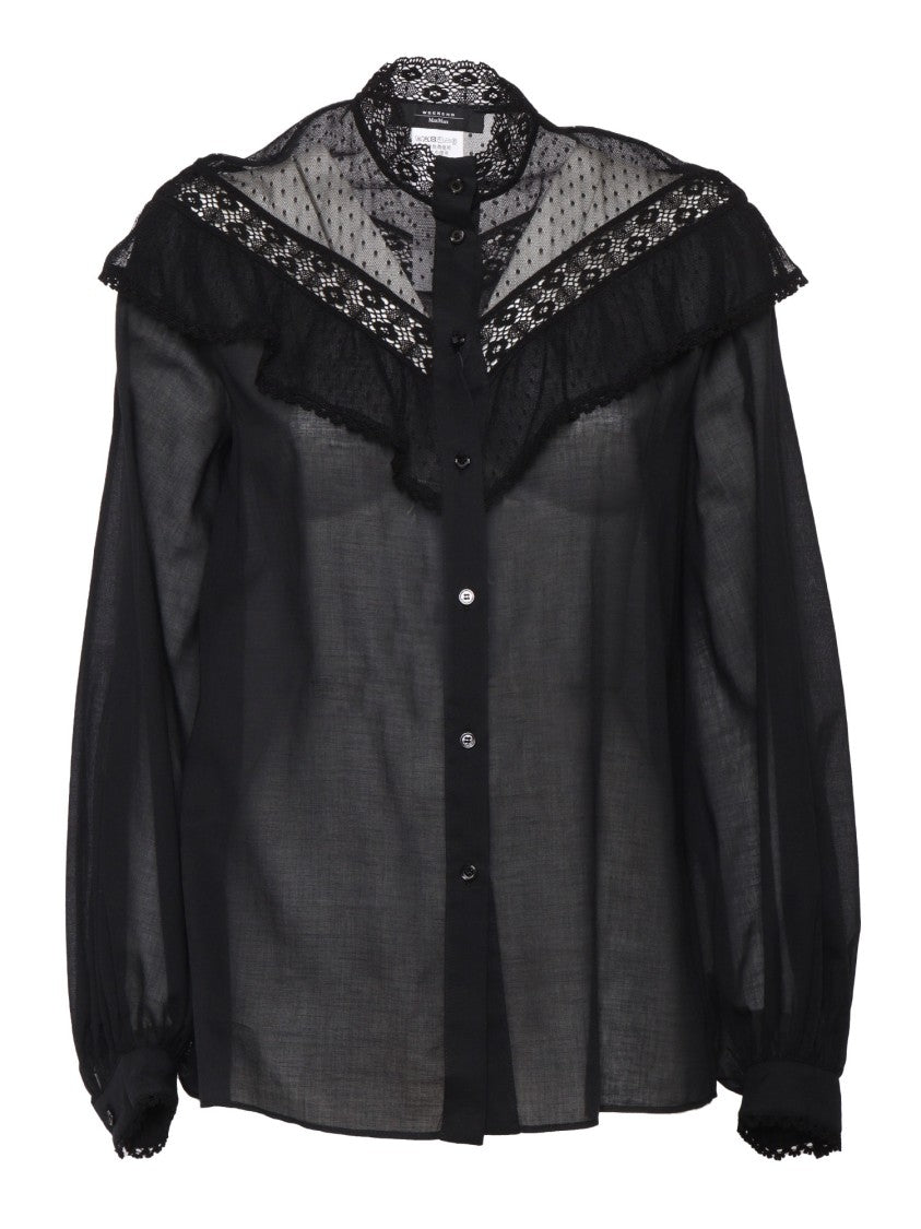 Max Mara Sheer Black Shirt With Intricate Lace Detailing