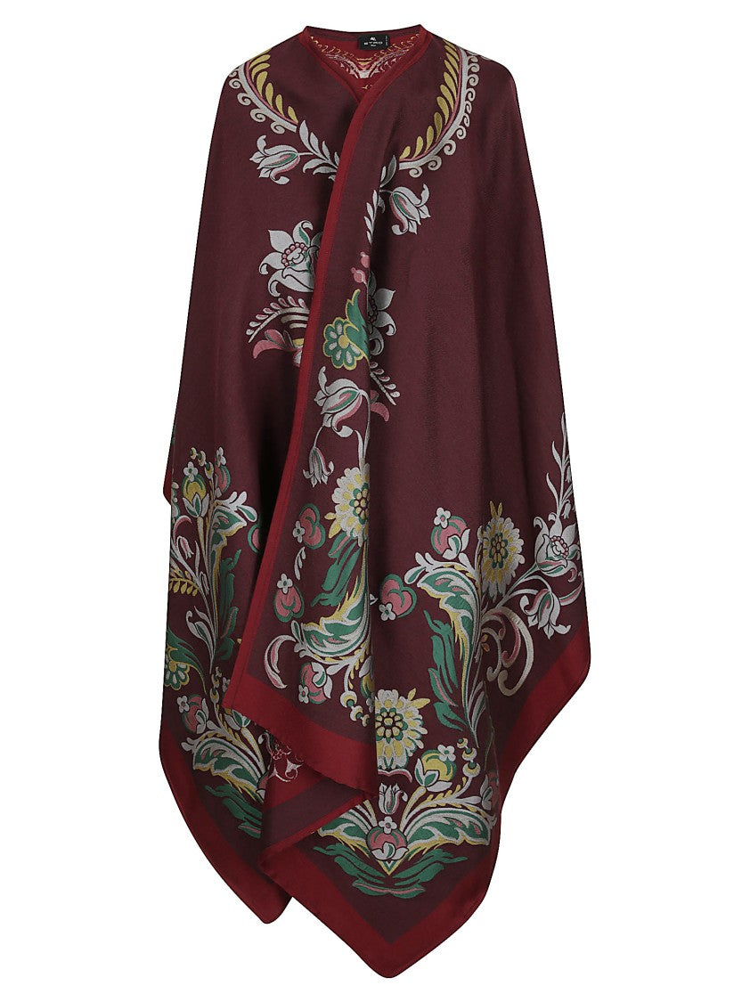 Etro Wool Blend Cape With Intricate Floral Patterns