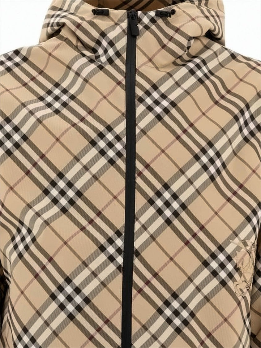 Burberry Beige Checkered Padded Jacket With Hood
