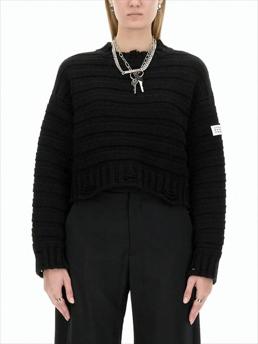 Mm6 By Maison Margiela Cropped Textured Knit Sweater With Boxy Fit