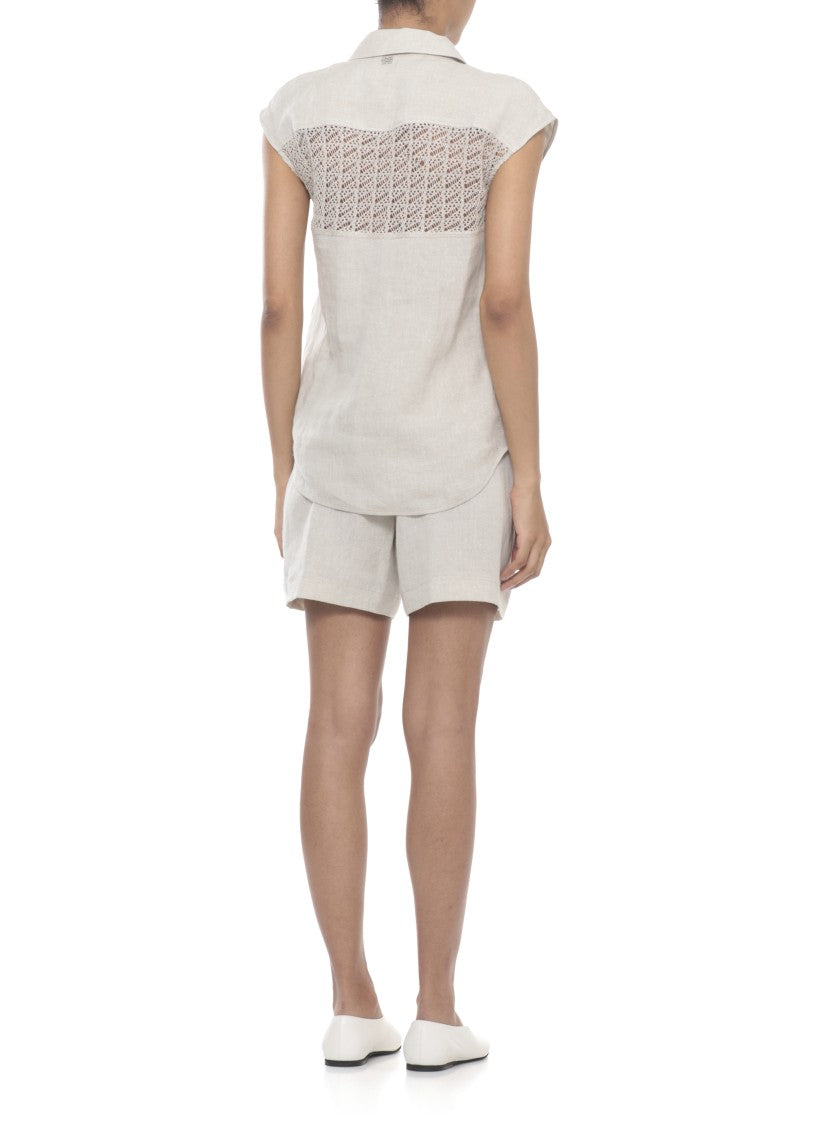 Panicale Ivory Linen Sleeveless Casual Shirt