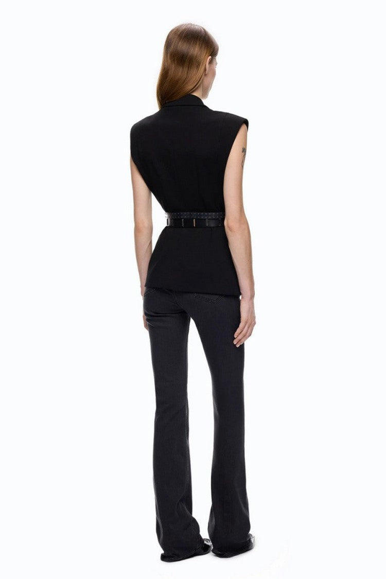 Pinko Black Viscose-Blend Sleeveless Blazer