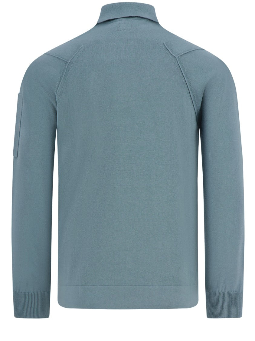 C.P. Company Light Blue Long-Sleeved Cotton Polo Shirt