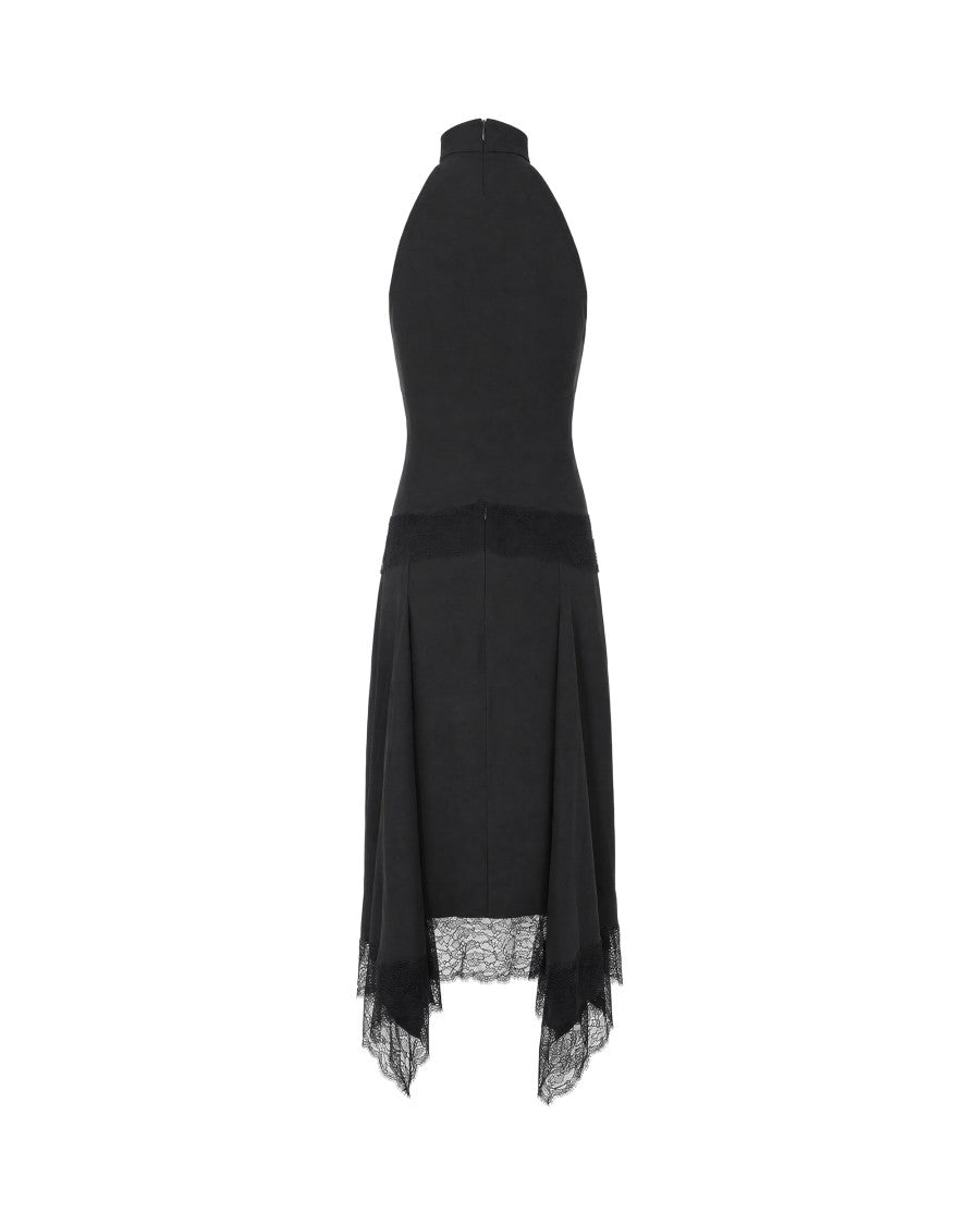The Andamane Black Halter Neckline Lace Insert Cupro Maxi Dress