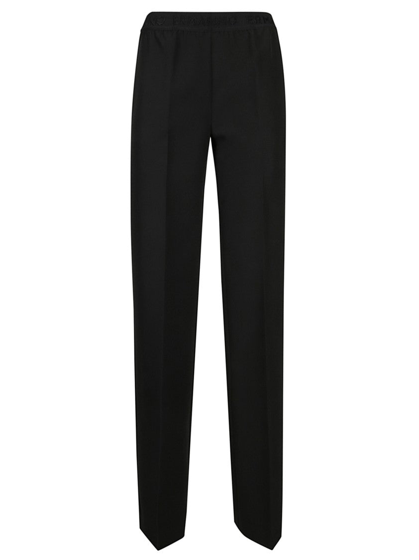 Ermanno Firenze Relaxed Fit Black Wide Pants With Minimalist Design
