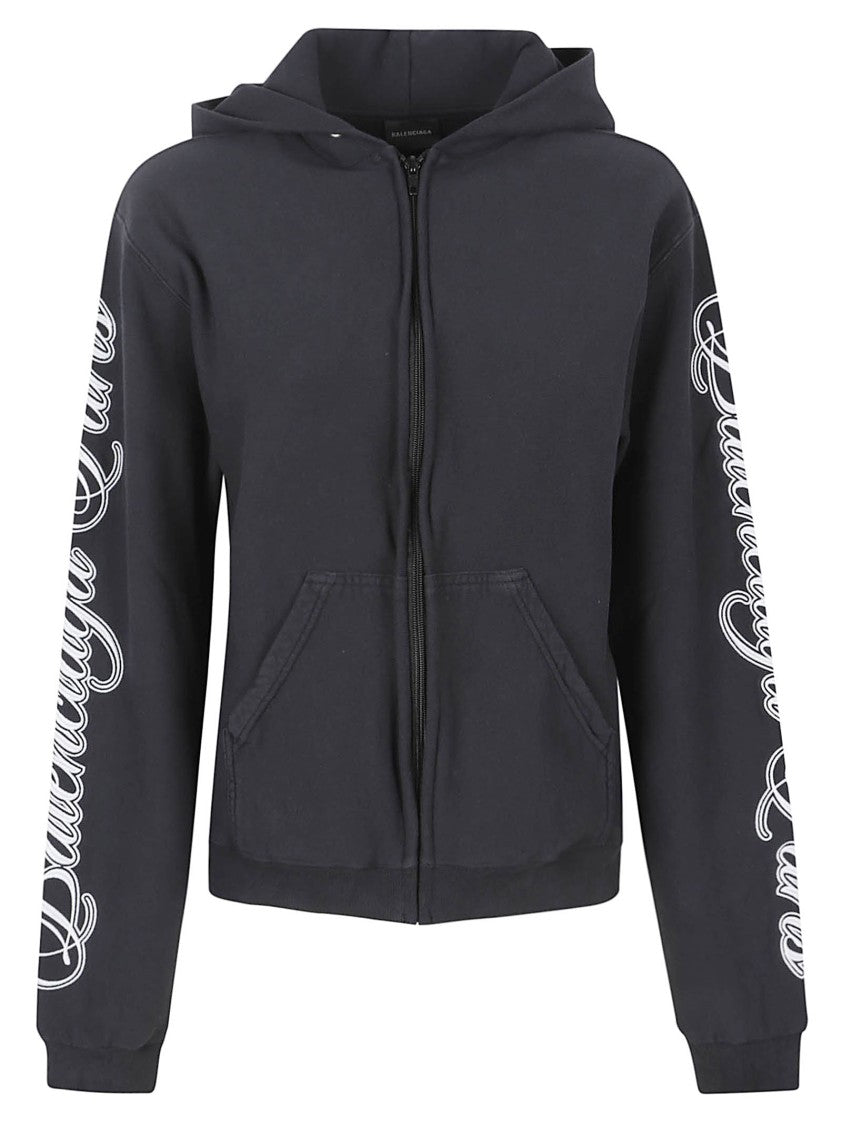 Balenciaga Zip-Up Knit Sweater With Cursive Embroidery