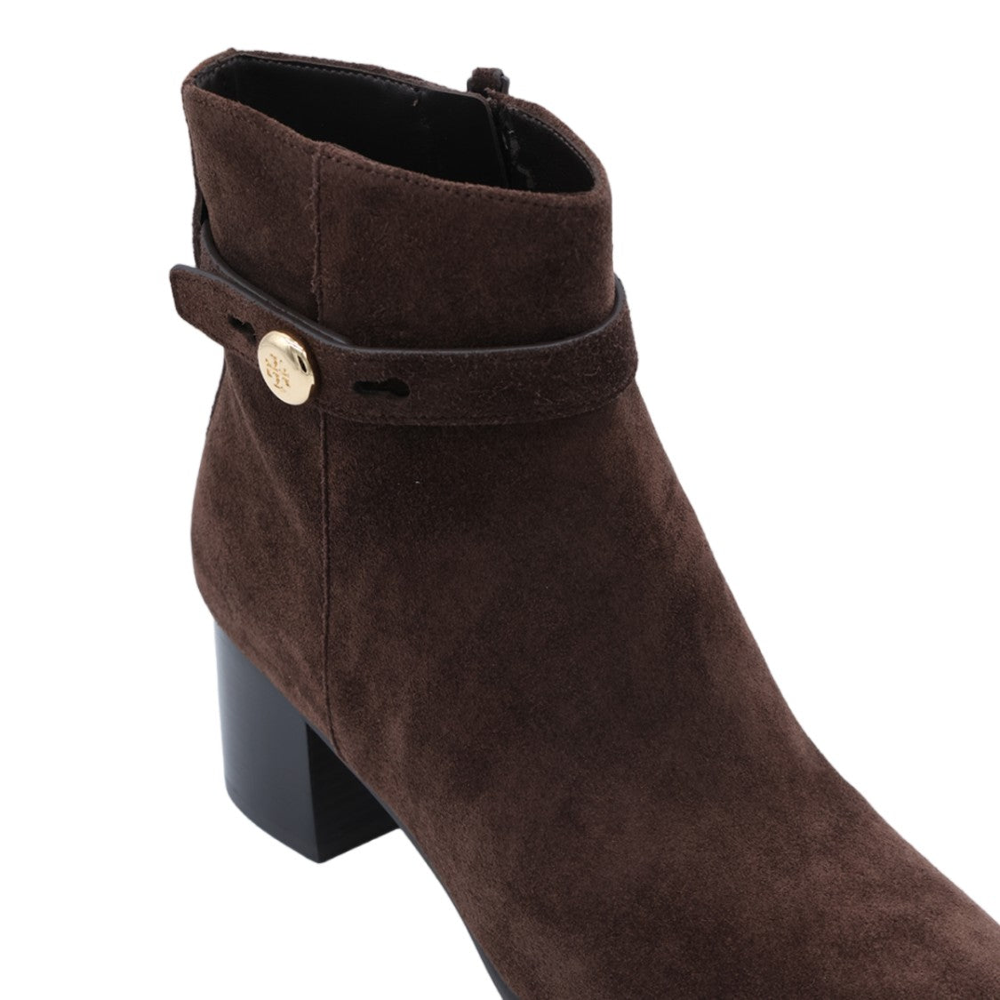 Tory Burch Dark Brown Suede Ankle Boots With Gold-Tone Accents