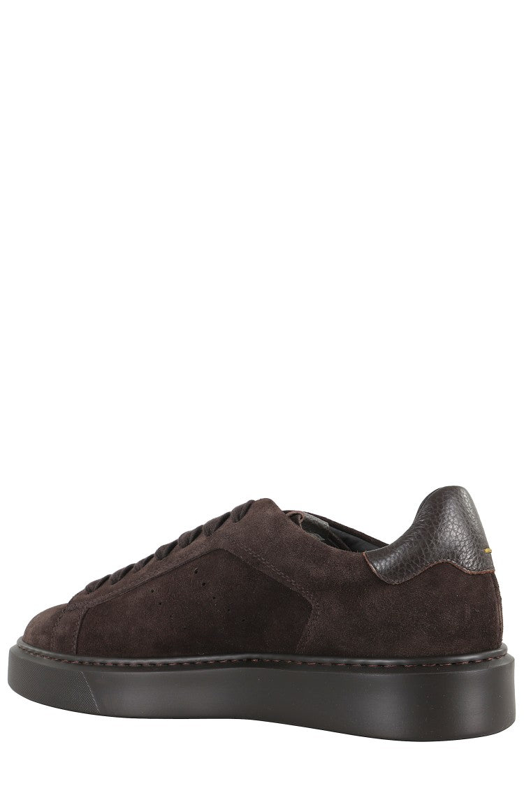 Doucal's Suede Brown Sneakers With Garnet Leather Accents