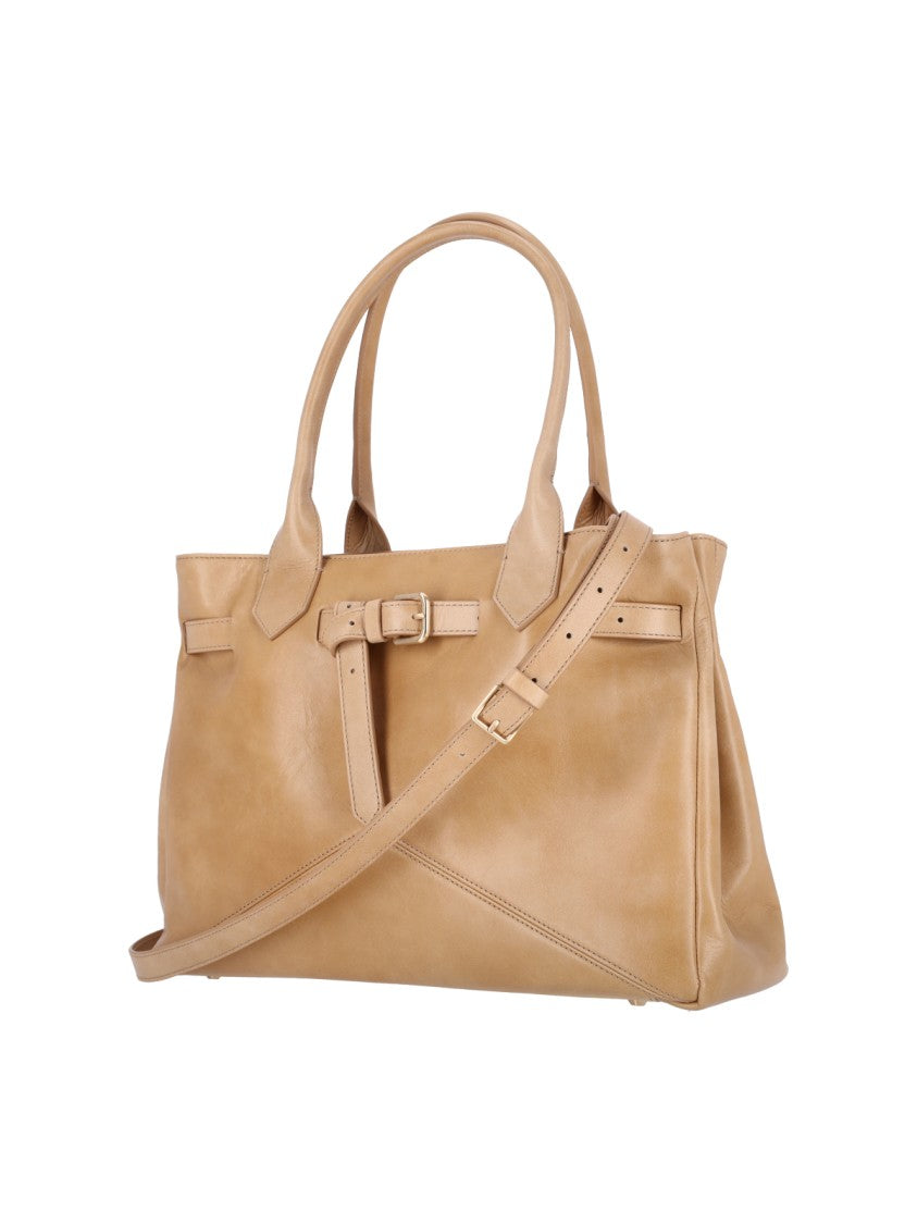 Ballantyne Beige Calf Leather Tote With Adjustable Buckle Detail