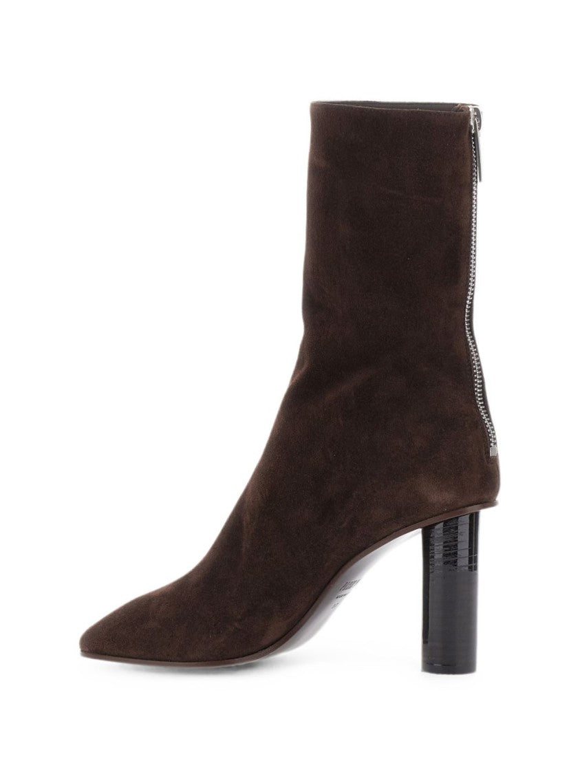 Paris Texas Pointed-Toe Silk-Nylon Cylindrical Mid-Heel Boots