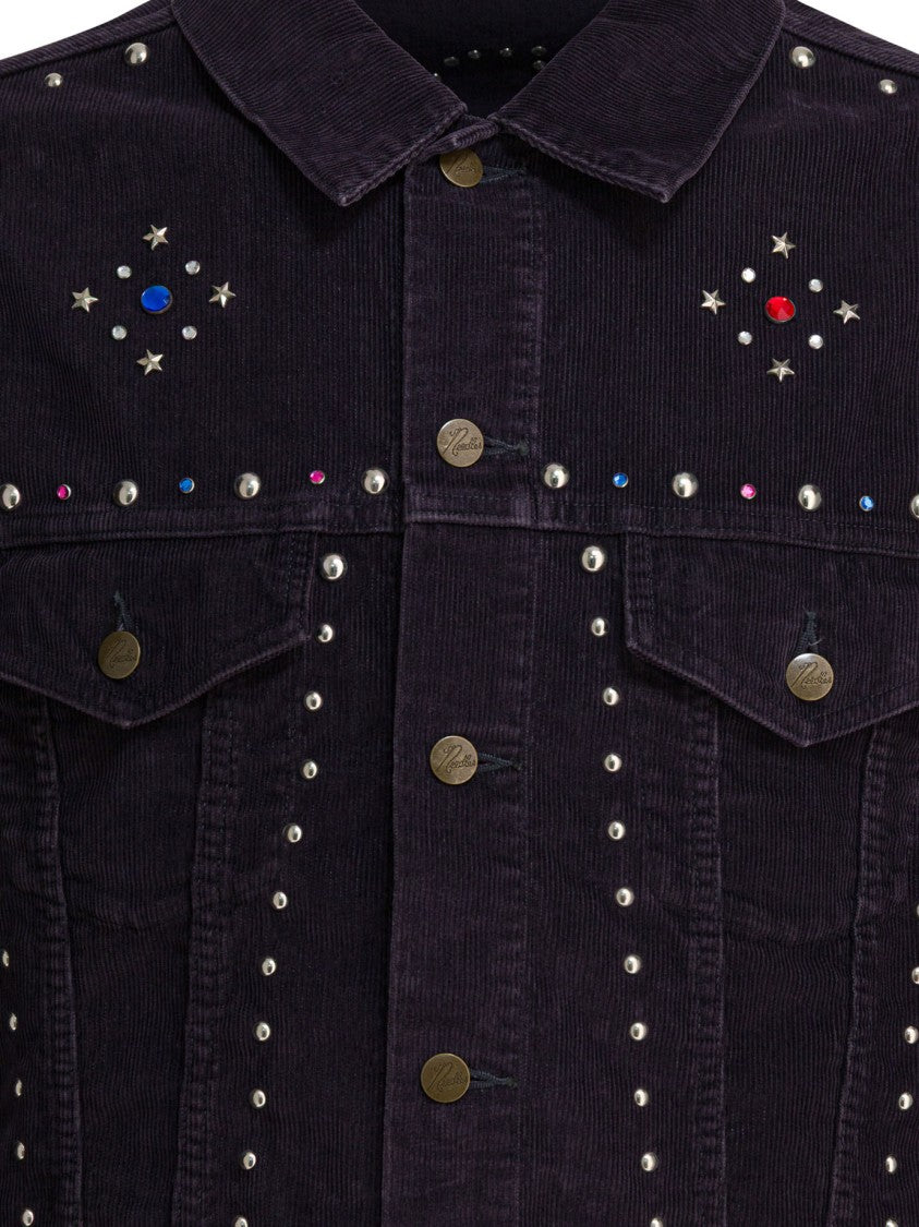 Needles Studded Black Corduroy Jacket With Unique Back Patch