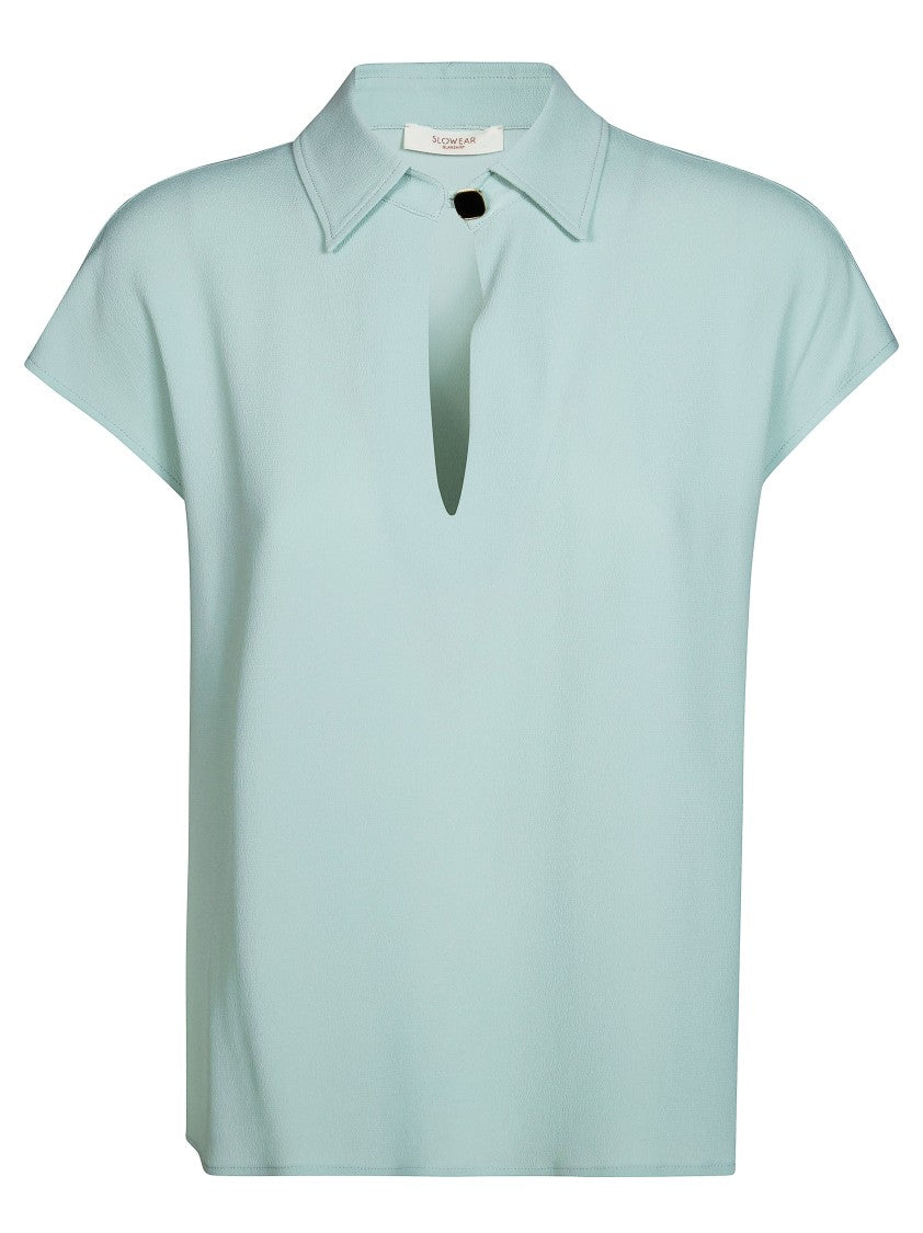Incotex Lightweight Crepe Boxy Keyhole Short-Sleeved Top