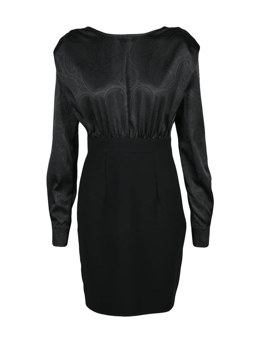 Dramée Black Stretch Satin Zip Mini Dress